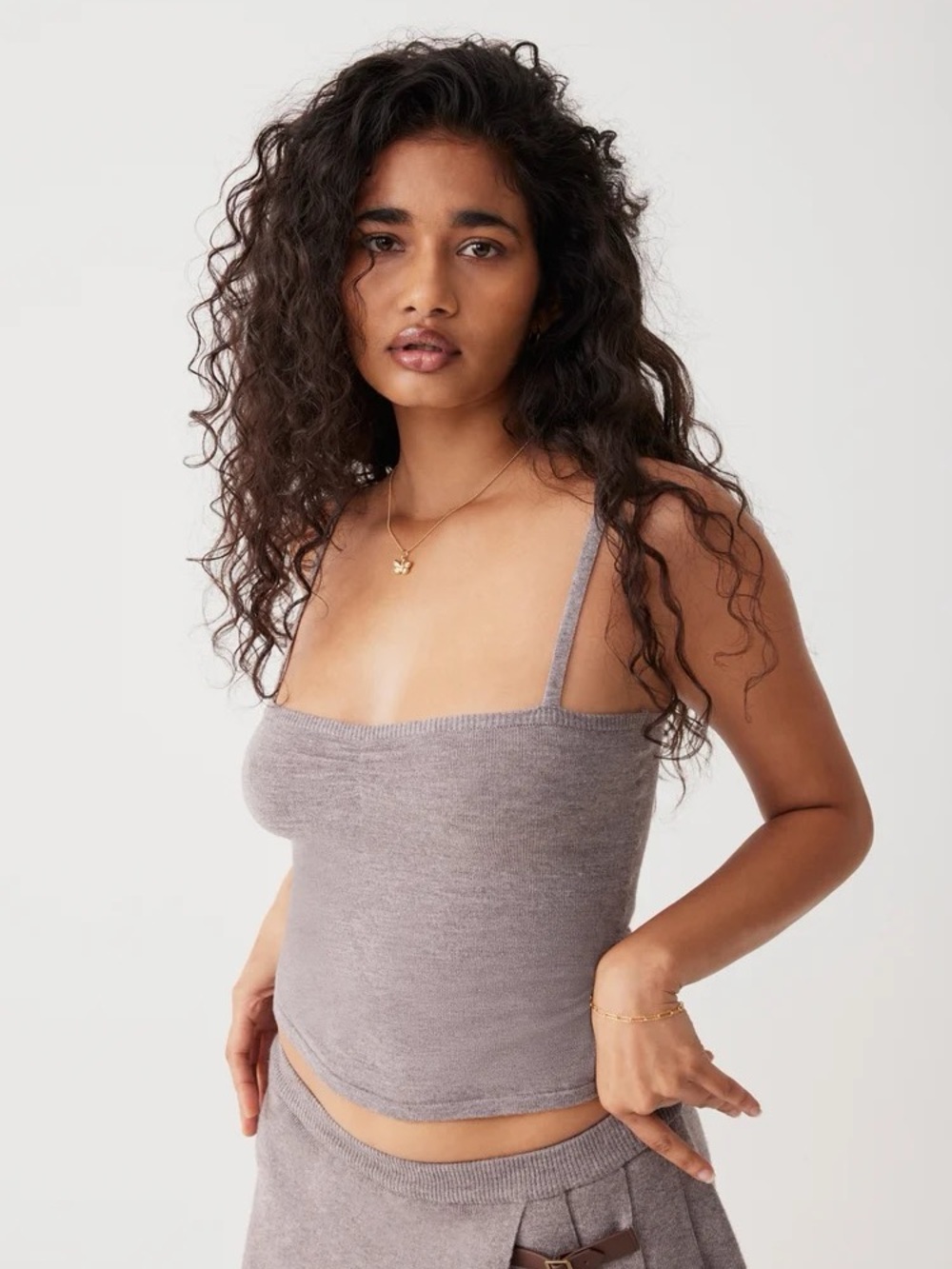 Frankies Bikinis Carmen Knit Tank & Greyson Cable Cloud Knit Shrug in Dark Pearl